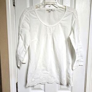 Boden White Eyelet Trim Blouse‎